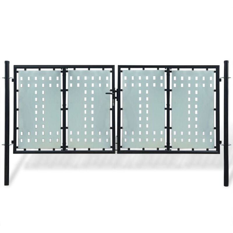 

Verja negra con dos puertas de entrada, 300 x 175 cm