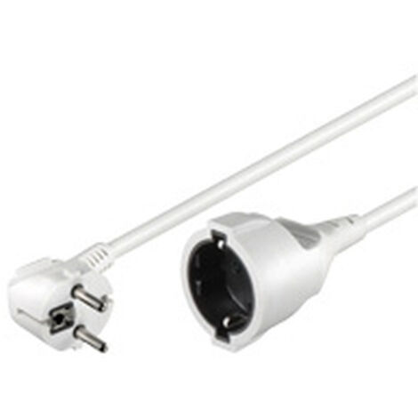 Verlängerungskabel Schutzkontakt, 3 m, weiß, (31,5 mm²), Schutzkontaktstecker Hybrid (Typ E/F, CEE 7/7) 90°  Schutzkontaktbuchse (Typ F, CEE 7/3). Kabellänge 3 m