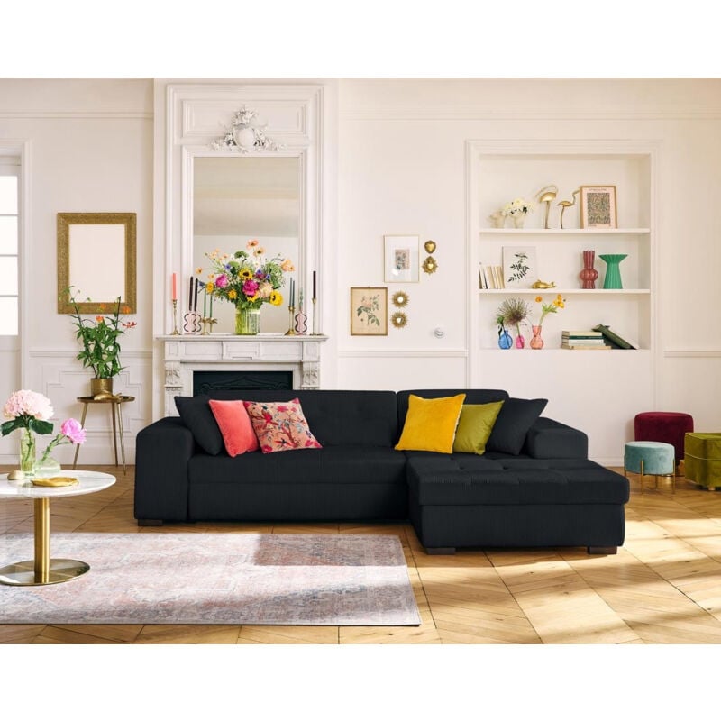 Lisa Design - Vermont - canapé d'angle droit - 4 places - convertible avec coffre - en velours côtelé