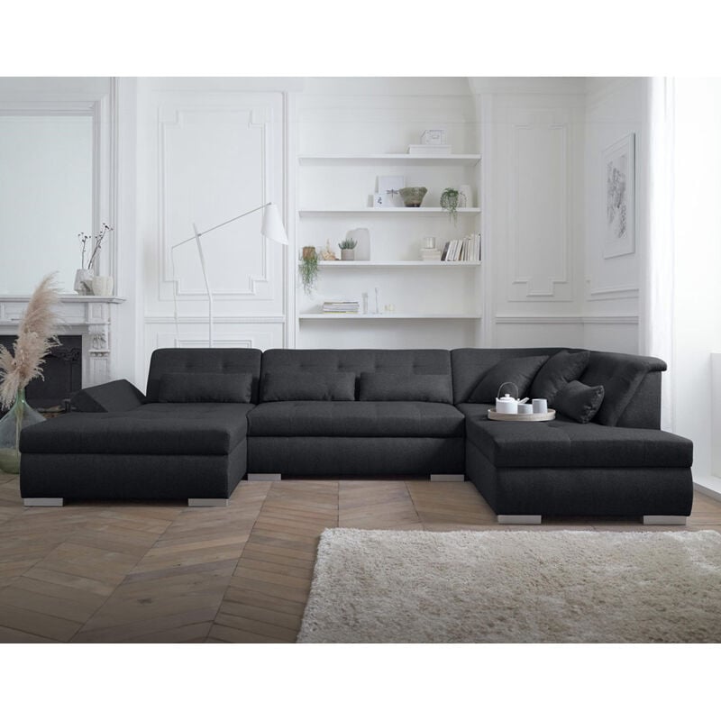 Lisa Design - Vermont - canapé panoramique d'angle droit - 7 places - xxl - noir