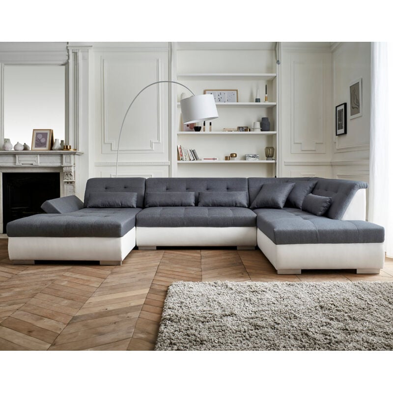 Lisa Design - Vermont - canapé panoramique d'angle droit - 7 places - xxl - blanc / gris