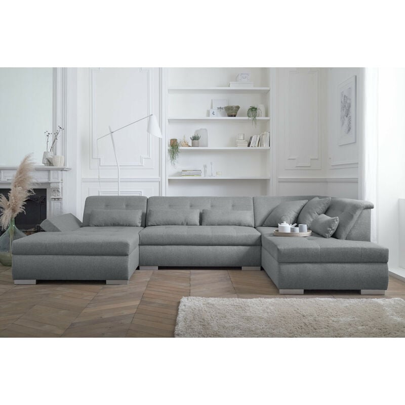 Lisa Design - Vermont - canapé panoramique d'angle droit - 7 places - xxl - gris clair