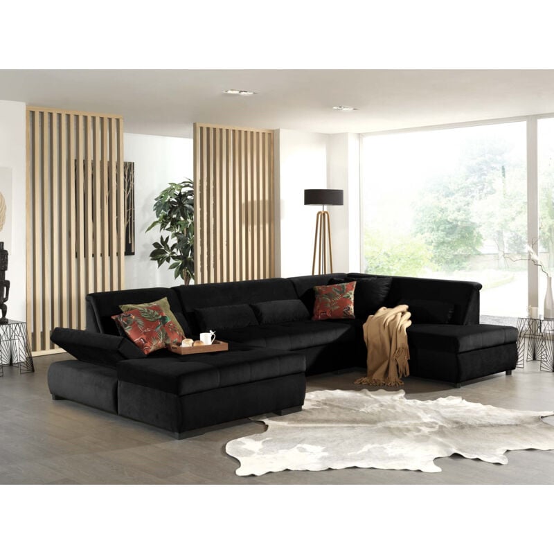Lisa Design - Vermont - canapé panoramique d'angle droit - 7 places - xxl - en velours - noir