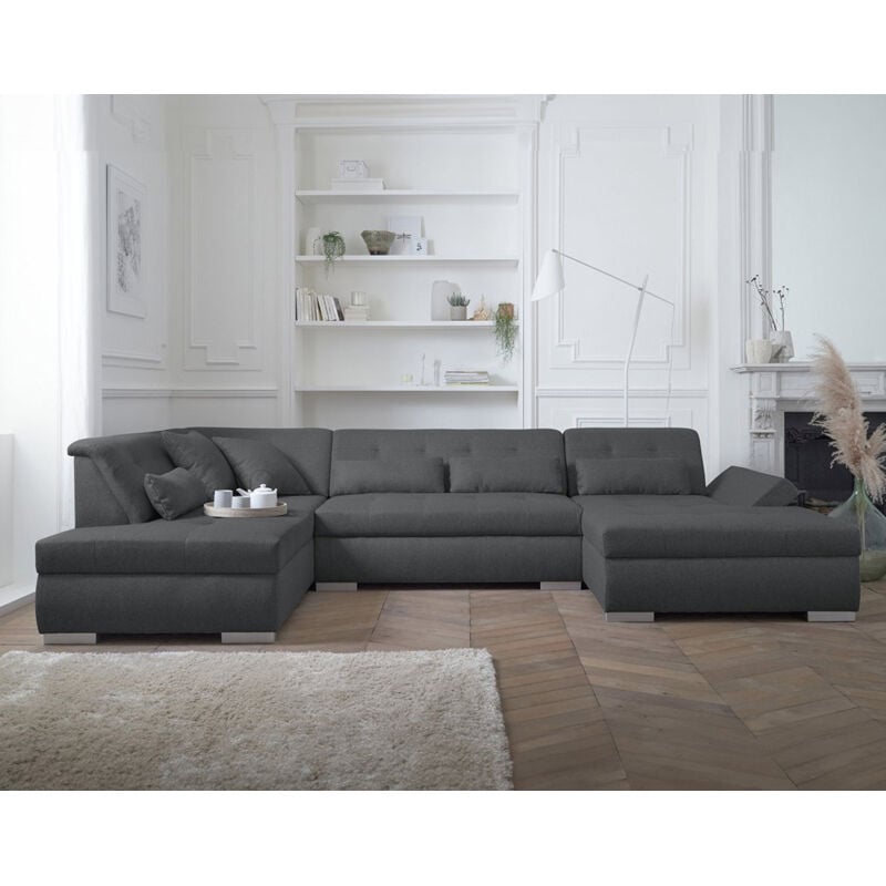 Lisa Design - Vermont - canapé panoramique d'angle gauche - 7 places - xxl - gris foncé