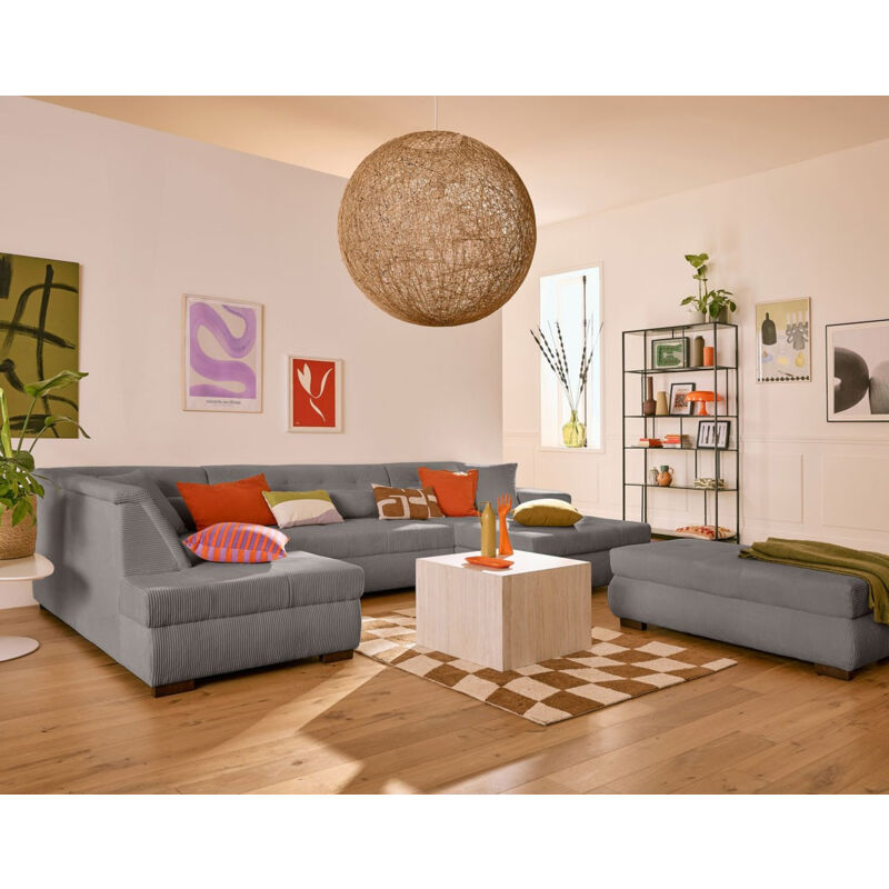 Lisa Design - Vermont - canapé panoramique d'angle gauche - 7 places - en velours côtelé - gris clair