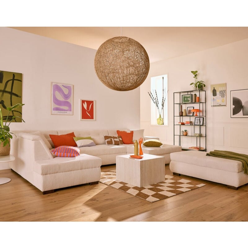 Lisa Design - Vermont - canapé panoramique d'angle gauche - 7 places - en velours côtelé - beige