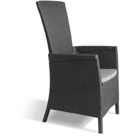 VERMONT Fauteuil multipositions en resine aspect rotin tresse - Gris