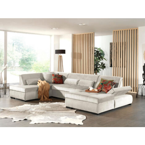 Vermont - panorama-ecksofa in u-form - xxl - aus velours - links - beige