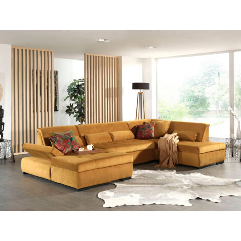 Vermont – panorama-ecksofa in u-form – xxl – aus velours – rechts - gelb