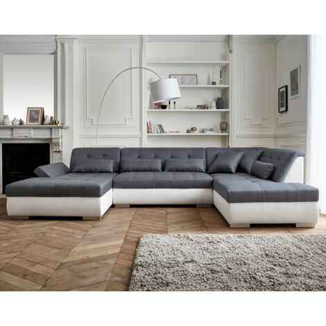 Vermont – wohnlandschaft 7-sitzer ecksofa in u-form – xxl – rechts - weiß / grau