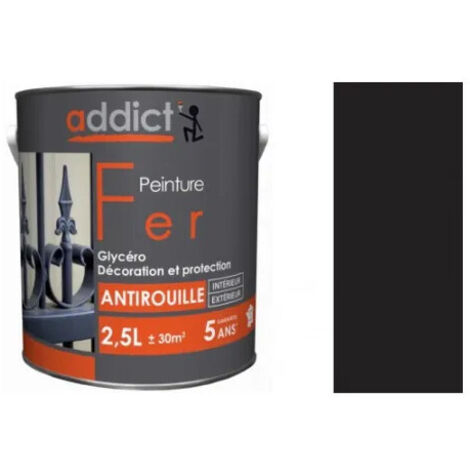 Vernice antiruggine Addict Peinture da 2,5 litri, nero opaco, interno ed esterno.