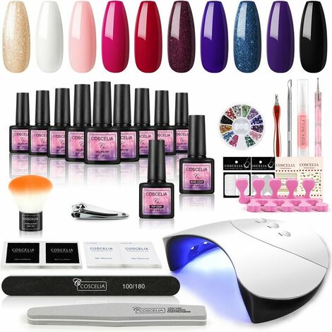 Vernis à ongles semi-permanent 10 couleurs 36W Lampe UV/LED pour le séchage du vernis à ongles, Base amovible en gel UV Pinceau Strass Décoratif Outils d'art d'ongles Outils d'art d'ongles Cadeaux d'a