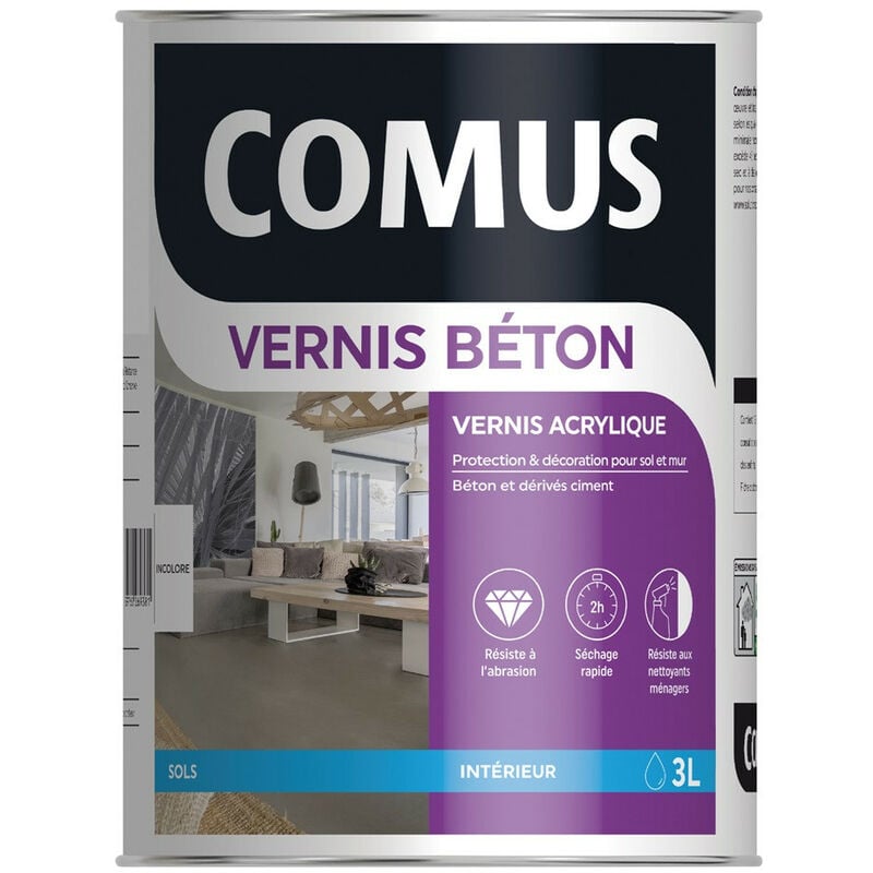 Vernis béton 3L - Vernis polyuréthane acrylique pour les sols et murs en béton ou dérivés ciment Comus
