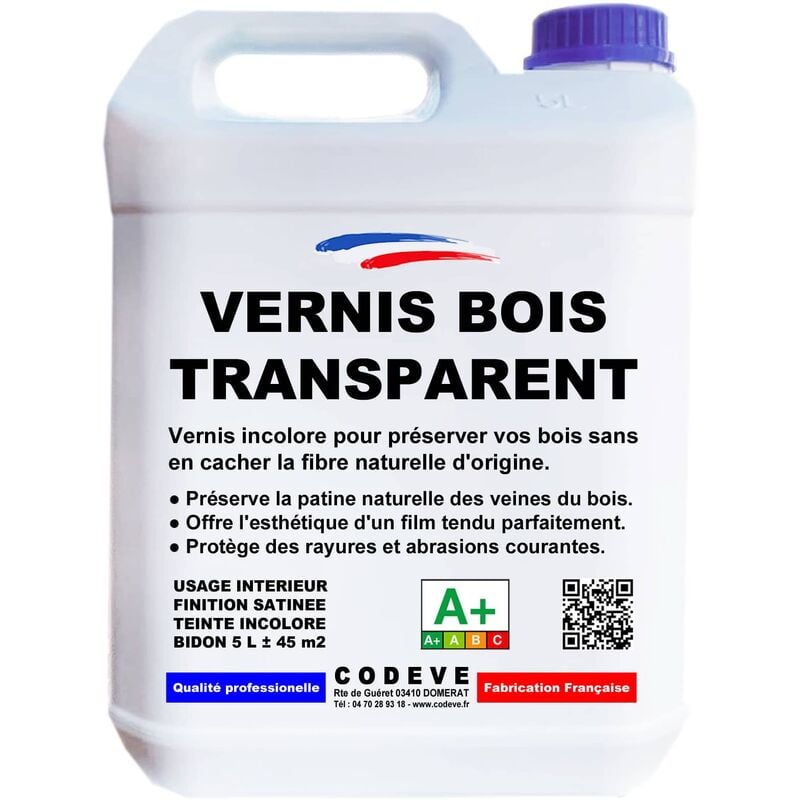Codève Bois - Vernis Transparent Bois - 5 l - Codeve Bois - Pour Conserver Toute La Transparence Des Veines Du Bois Sans Les Masquer.