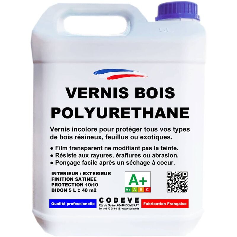 Codève Bois - Vernis Polyurethane Bois - 5 l - Codeve Bois - Pour La Haute Protection De Votre Bois Résineux, Feuillu Ou Exotique.