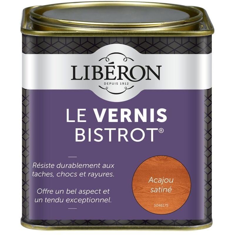 Liberon - Vernis bistrot® pour meubles et objets Acajou satin 0,5L