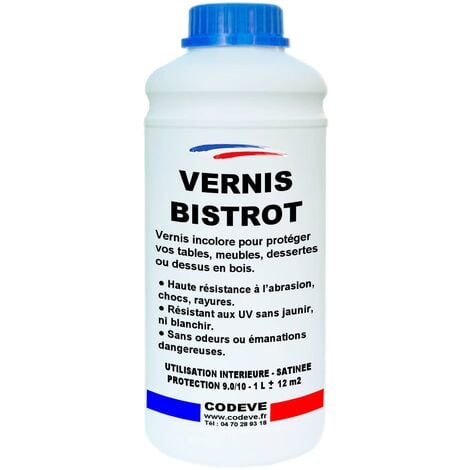 Vernis Bistrot -  1 L   - Codeve Bois - Pour Protéger Votre Meuble, Plateau, Table, Tablette Ou Dessus En Bois.