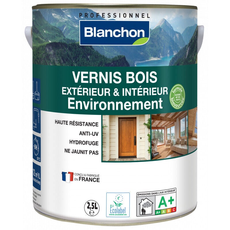 Blanchon - Vernis Bois extérieur & intérieur Environnement avec 80% d'ingrédients biosourcés incolore mat pot de 2,5l