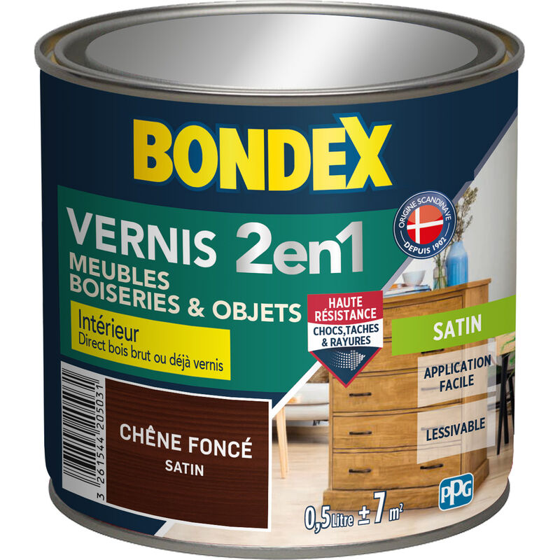 Bondex - Vernis Bois Intérieur - Satin - 0,5L - Chêne Foncé Chêne Foncé