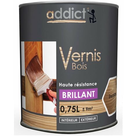 Vernis bois brillant 750ml incolore – Haute résistance pour bois dur – Application intérieure et extérieure – Résistance aux éclaboussures – Addict