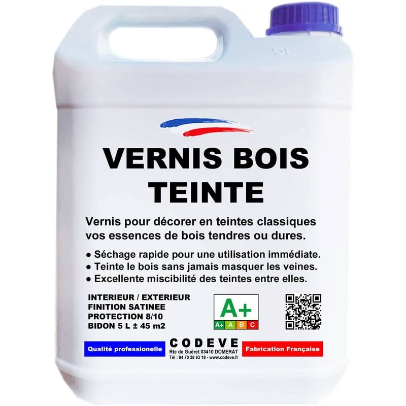 Codève Bois - Vernis Teinte Bois - 5 l - Codeve Bois - Chêne foncé - Pour La Décoration D'un Bardage, Persienne, Volet, Huisserie Ou Fenêtre.