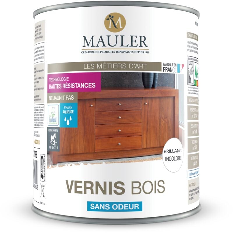 1919 By Mauler - mauler - Vernis Bois Sans Odeur - 1L - Brillant Incolore - Protège Boiseries Intérieures Extérieures de l'Eau Alcool, Chocs,