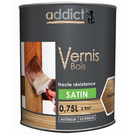 Vernis bois satin 750ml – Résine alkyde-uréthane haute résistance – Pour bois dur et teck – Application au pistolet, rouleau ou brosse – Addict