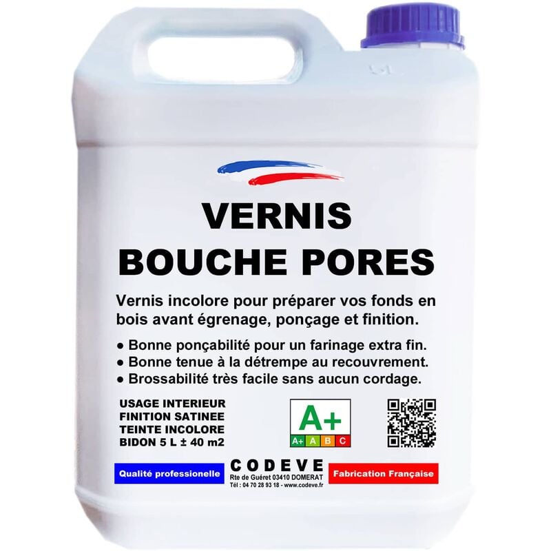 Codève Bois - Bouche Pores Bois - 5 l - Codeve Bois - Pour Bloquer La Porosité D'un Fond En Bois Avant De Recevoir Une Finition.