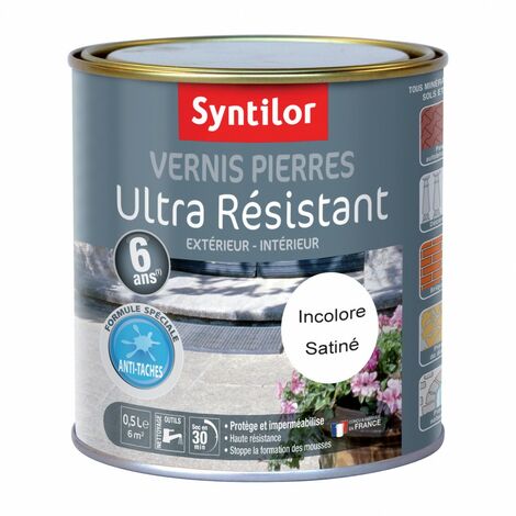 Vernis pierre extérieur incolore 0.5L – Protection béton – Aspect satiné – Rendement 12m²/l – Séchage rapide 0.5h – Syntilor