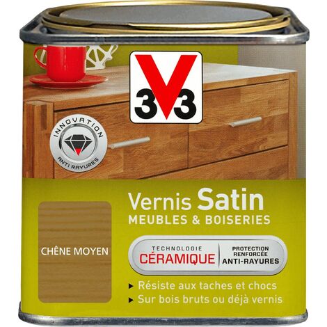 V33 – Vernis intérieur pour meubles et boiseries – Protection céramique anti-rayures – Aspect satin – 0,5L pour bois bruts et vernis