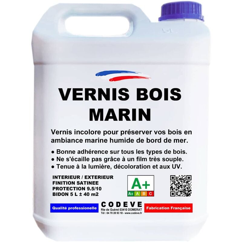 Vernis Marin - 5 L - Codeve Bois - Pour La Protection De Votre Bois En Atmosphère Marine De Bord De Mer.