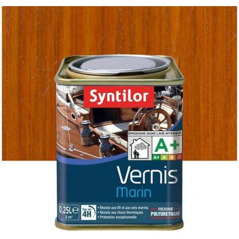 Vernis marin pour bois 0.25 l – Couleur ambre satiné – Protection UV et sels marins – Temps de séchage rapide 0.5 h – Syntilor
