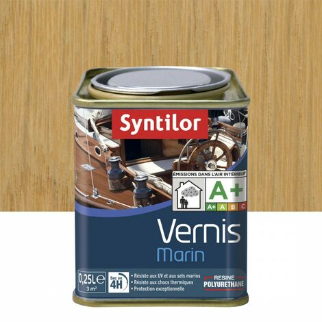Vernis marin incolore brillant 0.25 l – Protection UV et sels marins – Pour surfaces extérieures – Temps de séchage rapide – Syntilor