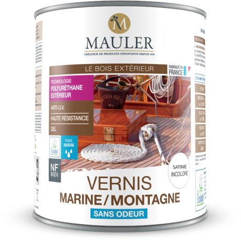 Vernis marin incolore satiné 1L – Haute résistance intempéries et UV – Application facile en 3 couches – Pour bois extérieur et intérieur – 1919 By Mauler