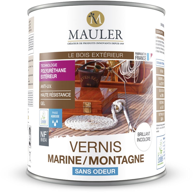1919 By Mauler - Mauler - Vernis Montagne Marin Incolore Brillant - Vernis Bois Extérieur - 1L - Bois Extérieur ou Intérieur - Haute Résistance et