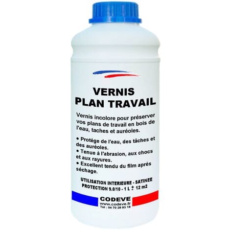 Vernis Plan Travail -  1 L   - Codeve Bois - Incolore Pour Un Plan De Travail En Bois Massif, Stratifié Ou Lamellé.