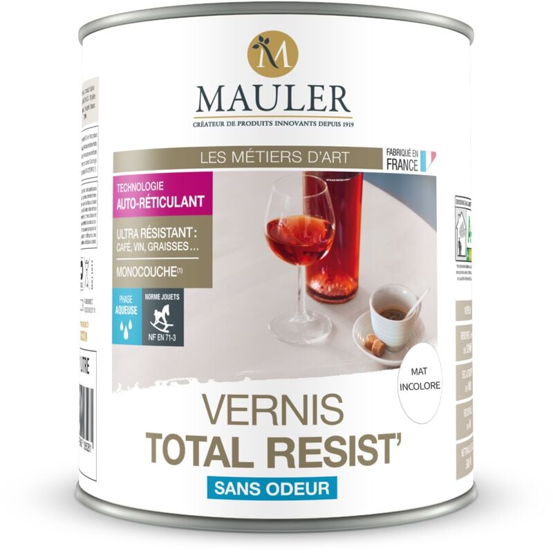 1919 By Mauler - mauler - Vernis Total Resist bois & surface peinte 1L - Mat incolore - Produit Anti-Rayure, Anti-Tache, pv Contact Alimentaire - mat