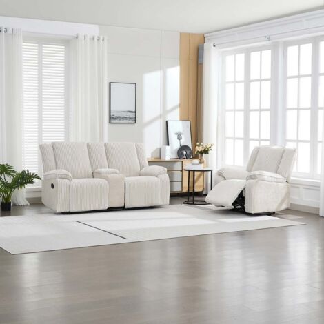Verona 2+1 Jumbo Cord Manual Recliner Sofa Set (Beige)
