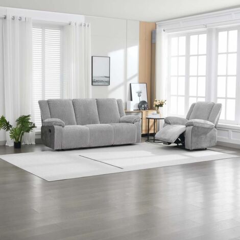 Verona 3+1 Jumbo Cord Manual Recliner Sofa Set (Grey)