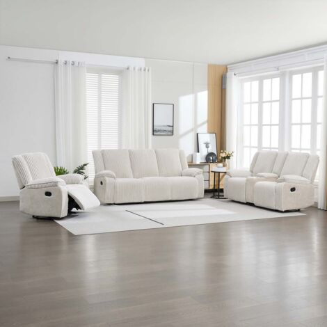 Verona 3+2+1 Jumbo Cord Manual Recliner Sofa Set (Beige)