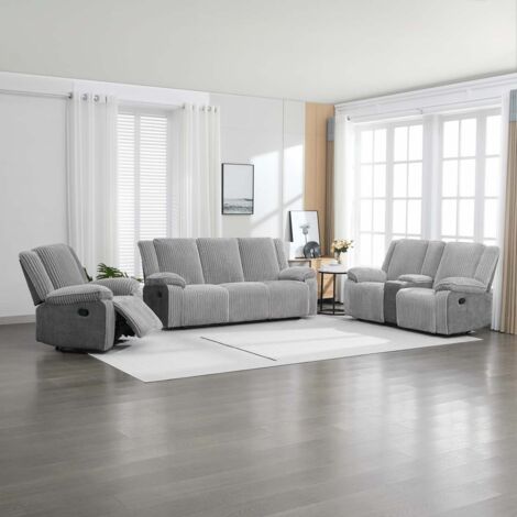 Verona 3+2+1 Jumbo Cord Manual Recliner Sofa Set (Grey)