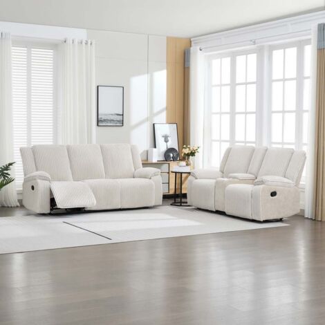 Verona 3+2 Jumbo Cord Manual Recliner Sofa Set (Beige)