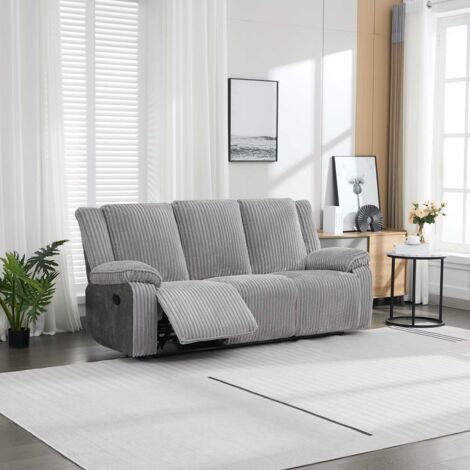 Verona 3 Seater Jumbo Cord Manual Recliner Sofa (Grey)