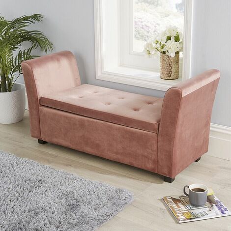 main image of "Verona Blush Pink Linen Fabric Ottoman Window Storage Seat Bedding Blanket Box"