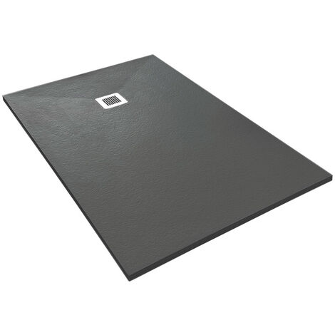Veroni Duschwanne aus Kompositstein mit Schiefer-Muster flach (TxBxH) 160 x 90 x 3 cm Schwarz