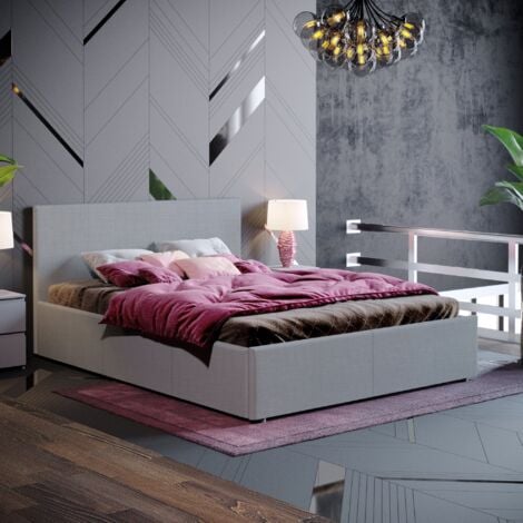 Veronica 4ft6 Double Fabric Ottoman Bed Frame, 135 x 190 cm, Light-Grey-Linen