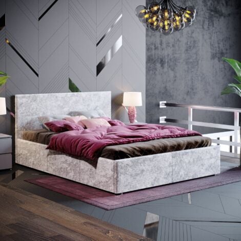 HOME DISCOUNT Veronica 4ft6 Double Fabric Ottoman Bed Frame, Silver Velvet, 190 x 135 cm
