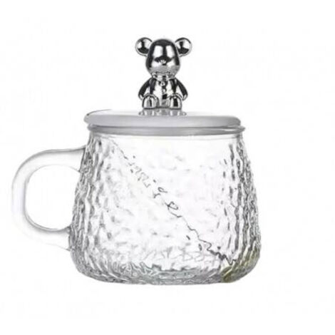 Verre à café martelé ECARLA avec anse et couvercle, motif ours en peluche KB05, 270 ml