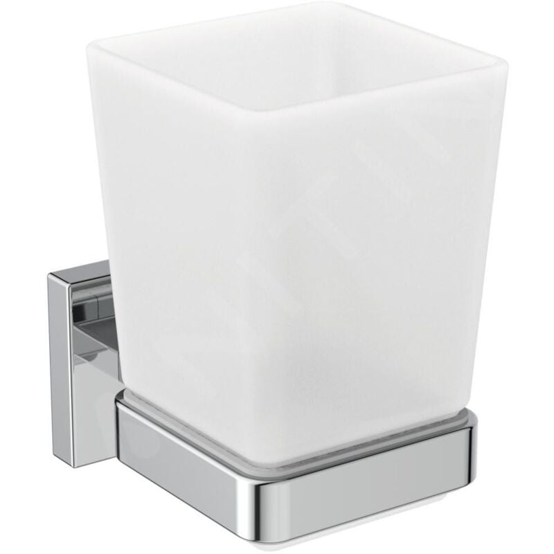 Iom Square - Gobelet pour brosse à dents et dentifrice avec support, verre mat / chrome E2204AA - Ideal Standard