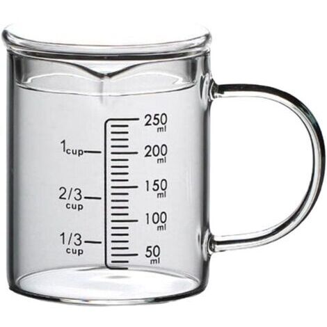 Verre à mesurer en verre borosilicate gradué noir gradué pour liquide, avec couvercle et poignée, avec bec verseur en forme de V (250 ml)